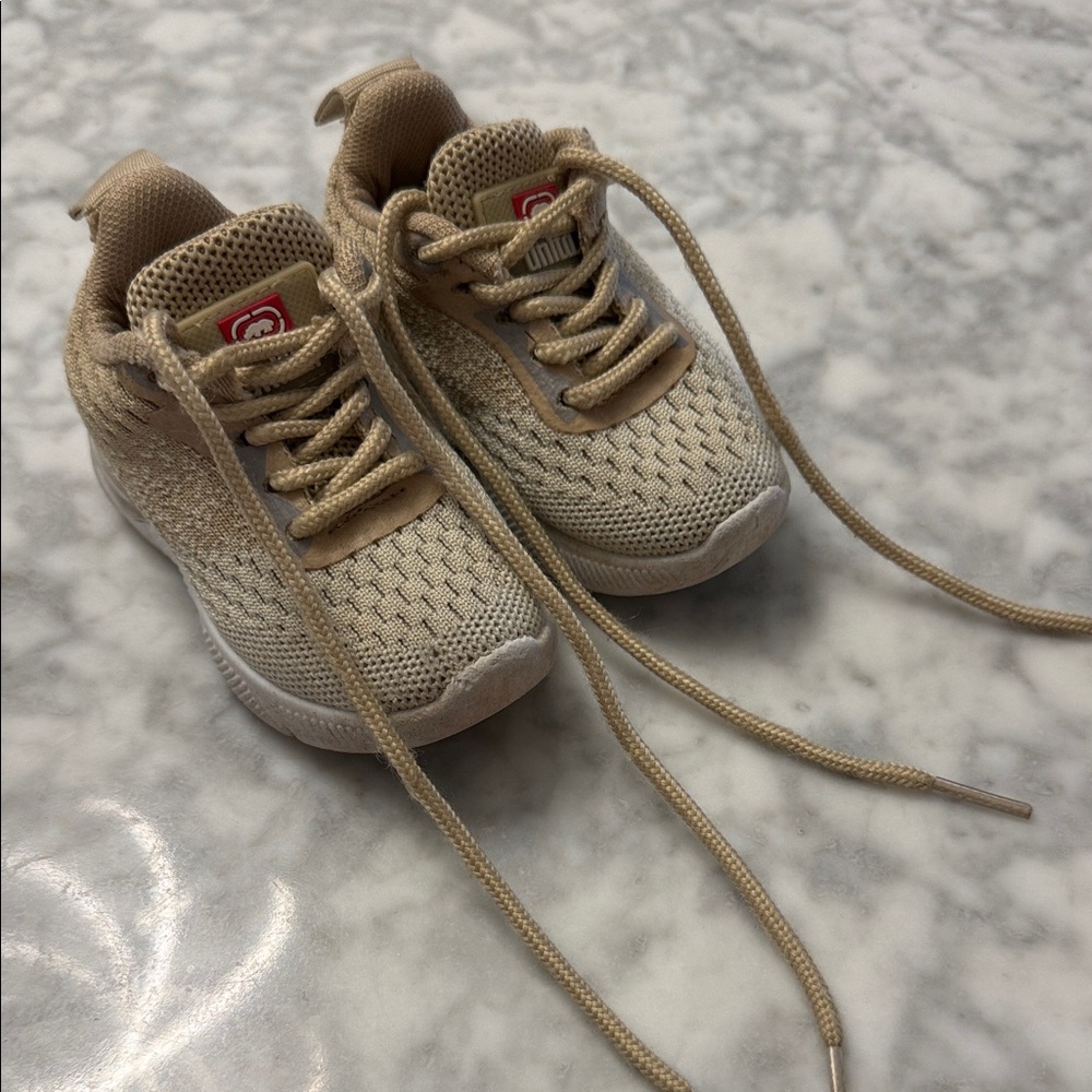 Kids Beige Knit Sneakers with Lace-Up Comfort